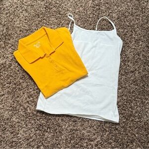 Uniform Yellow Polo and White Knit Top